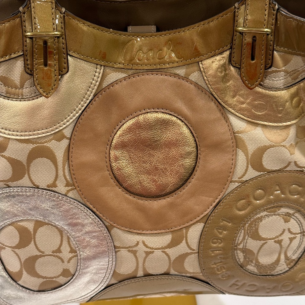 Y2K Coach Gold Leather Embossed Patchwork Tote - Picture 3 of 16
